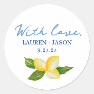 Sticker Rond Aquarelle Citron Méditerranée Mariage Favoriser