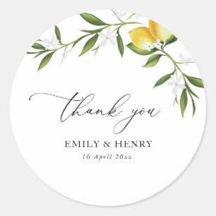 Sticker Rond aquarelle citron verdure fleurie mariage merci