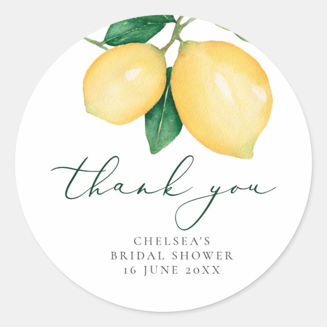 Sticker Rond Aquarelle Citrons Fête des mariées Merci Favoriser (Devant)