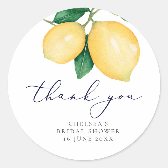 Sticker Rond Aquarelle Citrons Fête des mariées Merci Favoriser (Devant)