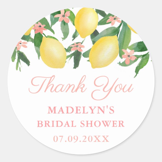 Sticker Rond Aquarelle Citrons rose Baby Girl Merci douche (Devant)