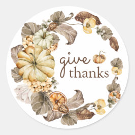 Sticker Rond Aquarelle Citrouille Automne Feuilles Thanksgiving