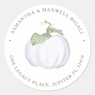 Sticker Rond Aquarelle Citrouille blanc Adresse de retour