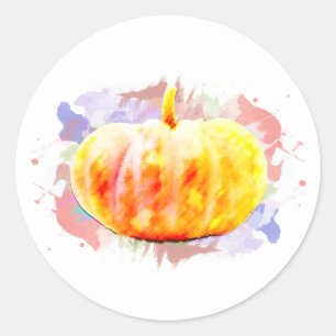 Sticker Rond Aquarelle Citrouille Halloween Little Fall Saison
