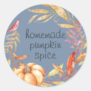Sticker Rond Aquarelle Citrouille maison Folio bleu
