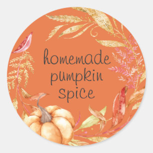 Sticker Rond Aquarelle Citrouille maison Folithe Orange