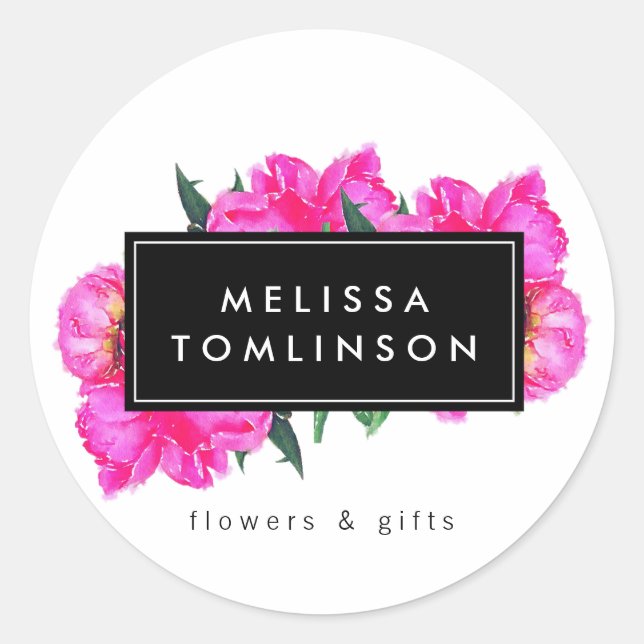 Sticker Rond Aquarelle claire Peonies roses Bouquet floral (Devant)