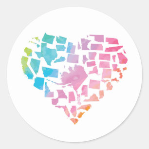 Sticker Rond Aquarelle Coeur des États-Unis