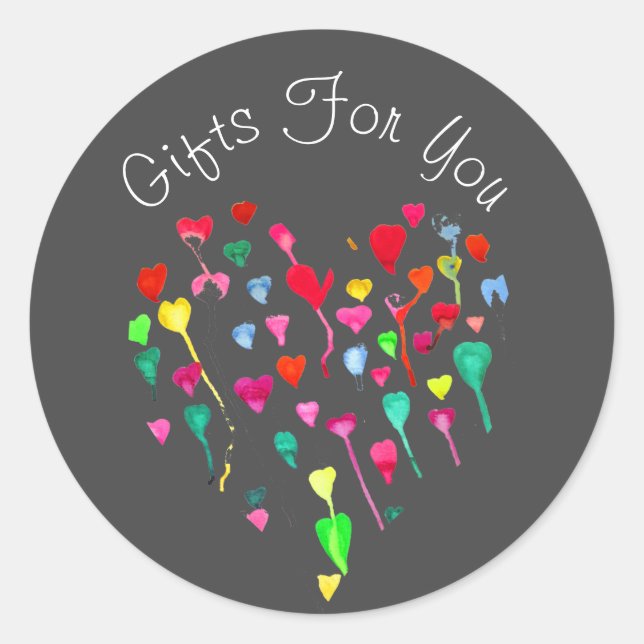 Sticker Rond Aquarelle Coeurs design Cadeau marque d'entreprise (Devant)