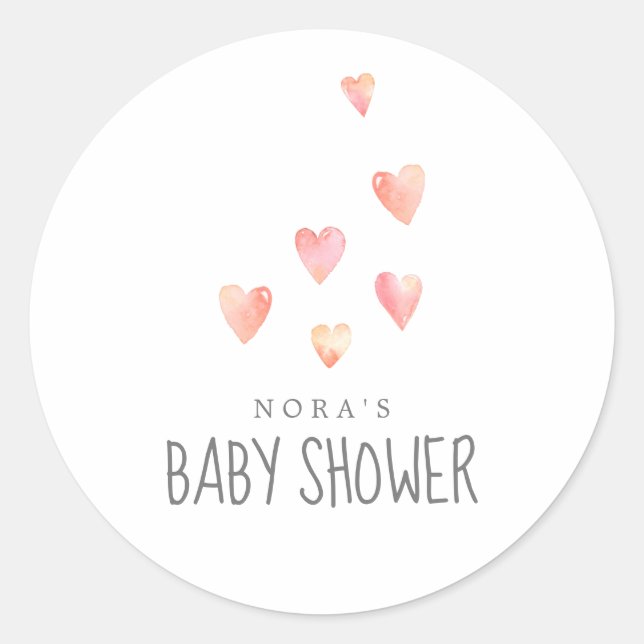 Sticker Rond Aquarelle Coeurs Fille Baby shower Enveloppe Phoqu (Devant)