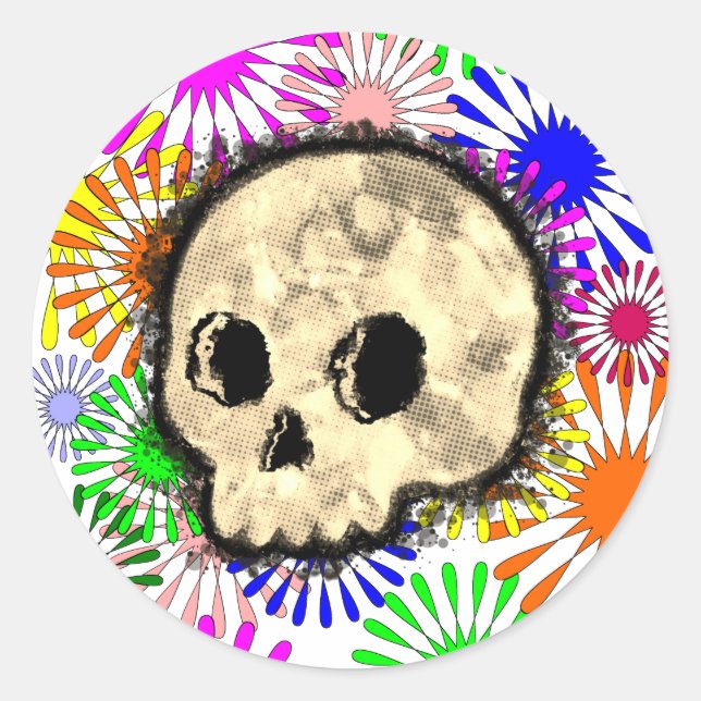 Sticker Rond Aquarelle colorée du crâne de flamme florale (Devant)