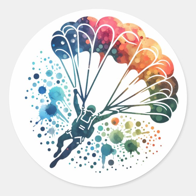 Sticker Rond Aquarelle colorée Parachutiste (Devant)