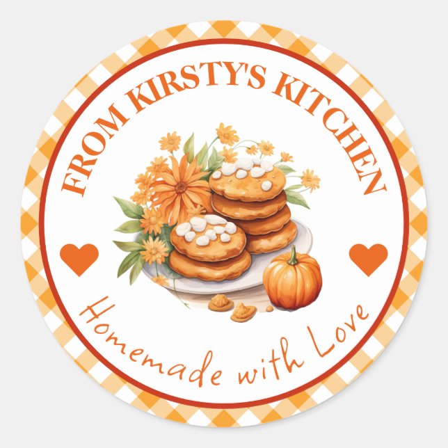 Sticker Rond Aquarelle Cookies En vichy Citrouilles faits maiso (Devant)