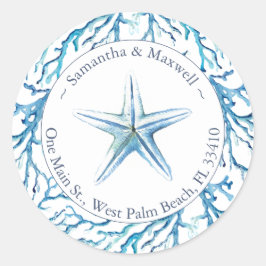Sticker Rond Aquarelle Corail de mer Starfish Adresse de retour