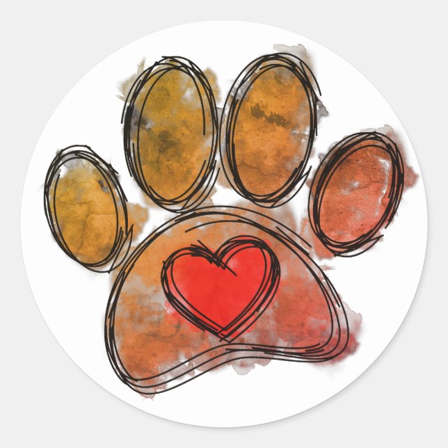 Sticker Rond Aquarelle couleur Amoureux des chiens Dessin (Devant)