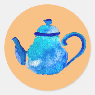 Sticker Rond Aquarelle couleur bleu teapot