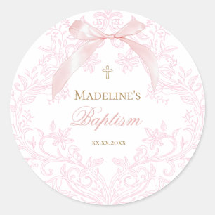 Sticker Rond aquarelle crête rose Baptême