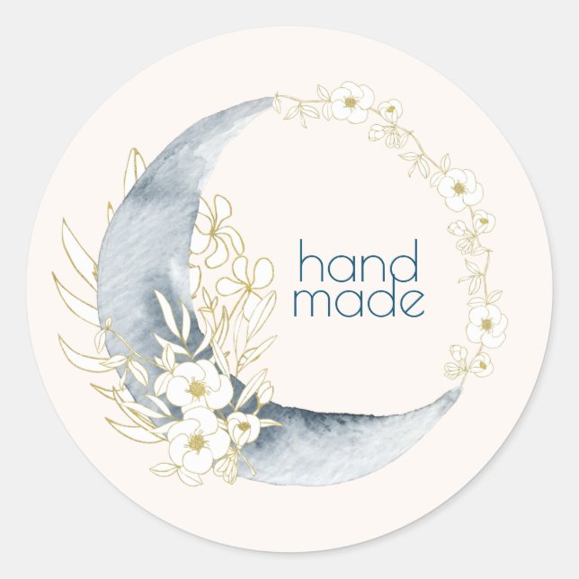 Sticker Rond Aquarelle Croissant Lune floral artisanal (Devant)