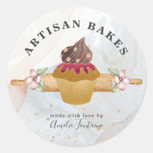 Sticker Rond Aquarelle Cupcake boulangerie pâtisserie Chef