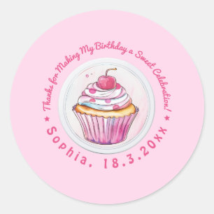 Sticker Rond Aquarelle Cupcake Sweet Merci d'anniversaire