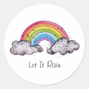 Sticker Rond Aquarelle Cute Arc-En-Ciel Et Nuages