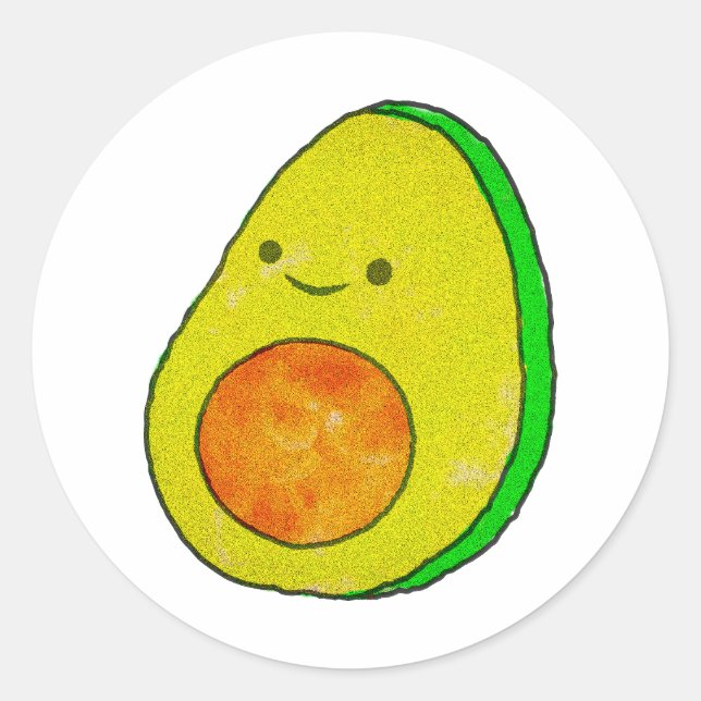 Sticker Rond Aquarelle Cute Carton Avocado (Devant)
