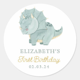 Sticker Rond Aquarelle Cute Dino Anniversaire