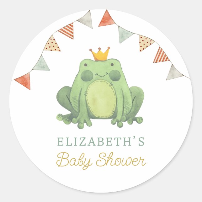 Sticker Rond Aquarelle Cute Frog Baby shower (Devant)