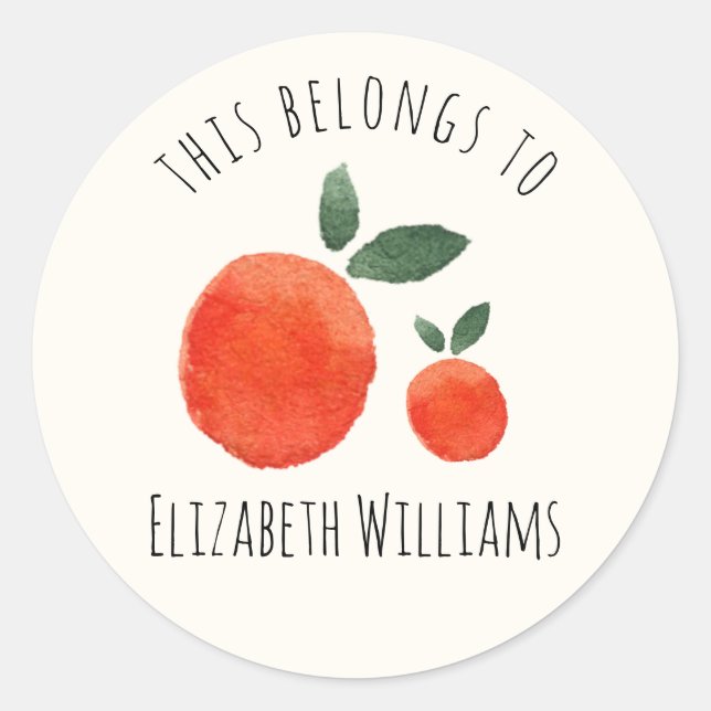Sticker Rond Aquarelle Cute Oranges Personnalisé École (Devant)