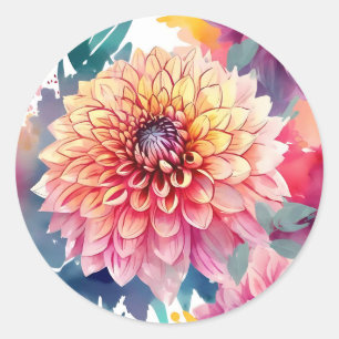 Sticker Rond Aquarelle Dahlia été