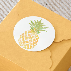 Sticker Rond Aquarelle d'ananas crayon jaune et vert