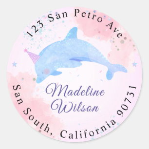 Sticker Rond Aquarelle Dauphin Sous La Mer Adresse De Retour