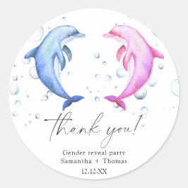 Sticker Rond Aquarelle Dauphins Genre Révéler Merci