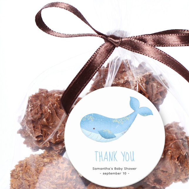 Sticker Rond Aquarelle de baleine - merci baby shower (Créateur téléchargé)