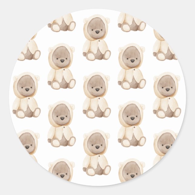 Sticker Rond Aquarelle de bébé de l'ours simple (Devant)