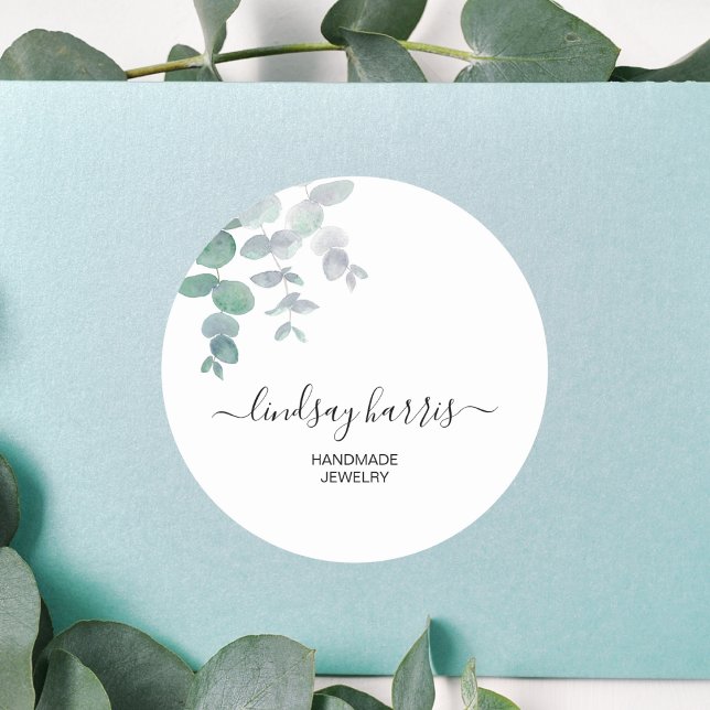 Sticker Rond Aquarelle de bijoux Eucalyptus (Créateur téléchargé)