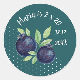 Sticker Rond Aquarelle de bleuets mignons peinte à la main
