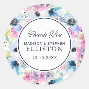 Sticker Rond Aquarelle de bouquet floral   MERCI