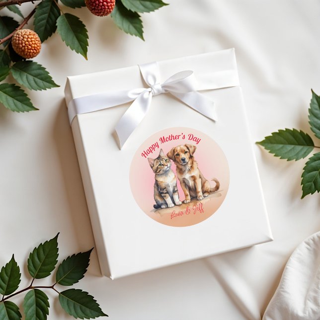 Sticker Rond Aquarelle de chat et chien mignonne (Créateur téléchargé)