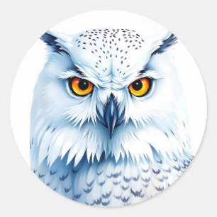 Sticker Rond Aquarelle de Chouette neigeuse Plumes détaillées