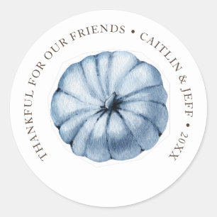 Sticker Rond Aquarelle de citrouille Thanksgiving personnalisée