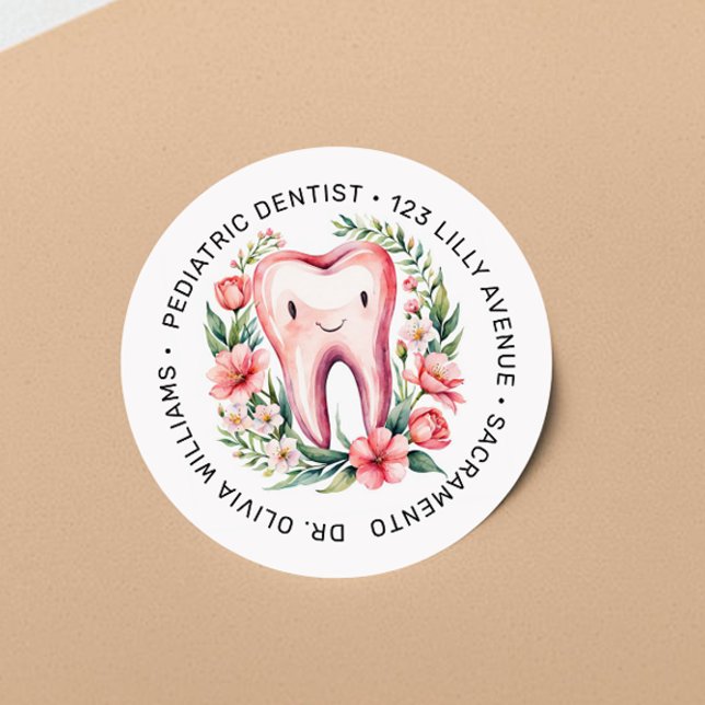 Sticker Rond Aquarelle de couleur blanche pour dentiste pédiatr (Créateur téléchargé)