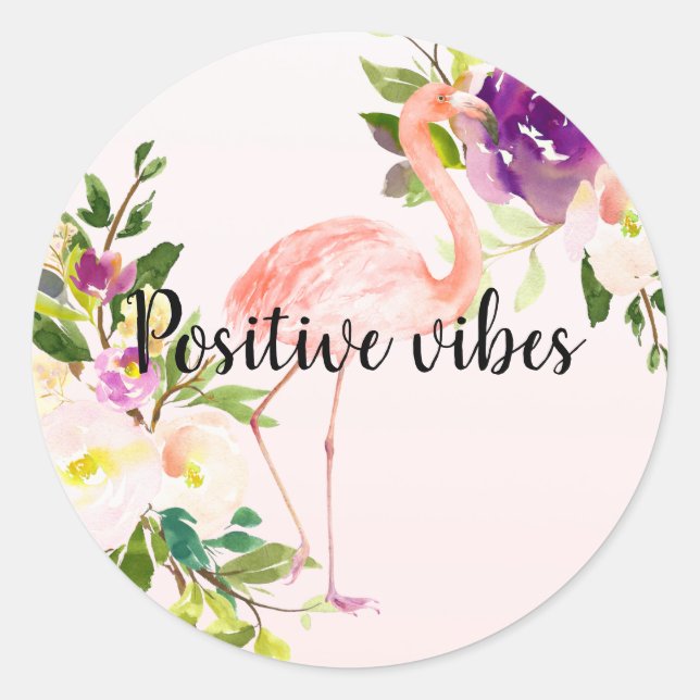 Sticker Rond Aquarelle de Flamant rose rose de Bourgogne (Devant)