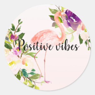Sticker Rond Aquarelle de Flamant rose rose de Bourgogne