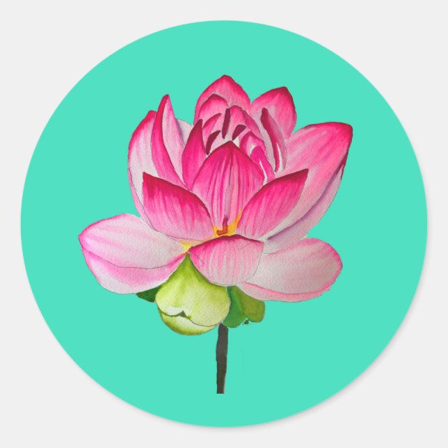 Sticker Rond Aquarelle de fleur de lotte rose art (Devant)