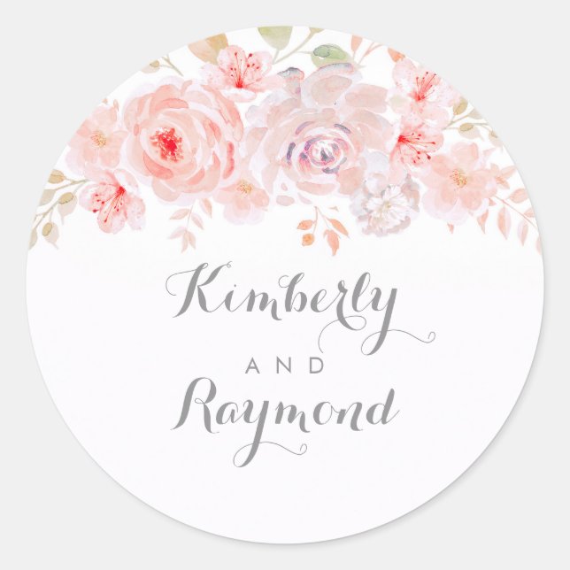 Sticker Rond Aquarelle de fleurs roses (Devant)