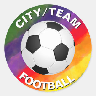 Sticker Rond Aquarelle de football personnalisable Arc-en-ciel