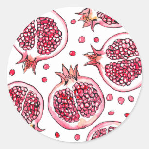 Sticker Rond Aquarelle de grenade et motif d'encre