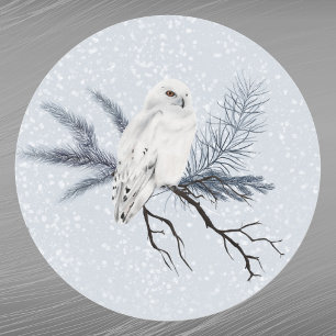 Sticker Rond Aquarelle de la branche du pin blanc de Noël