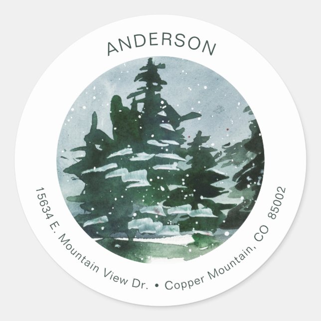Sticker Rond Aquarelle de la forêt de pins (Devant)